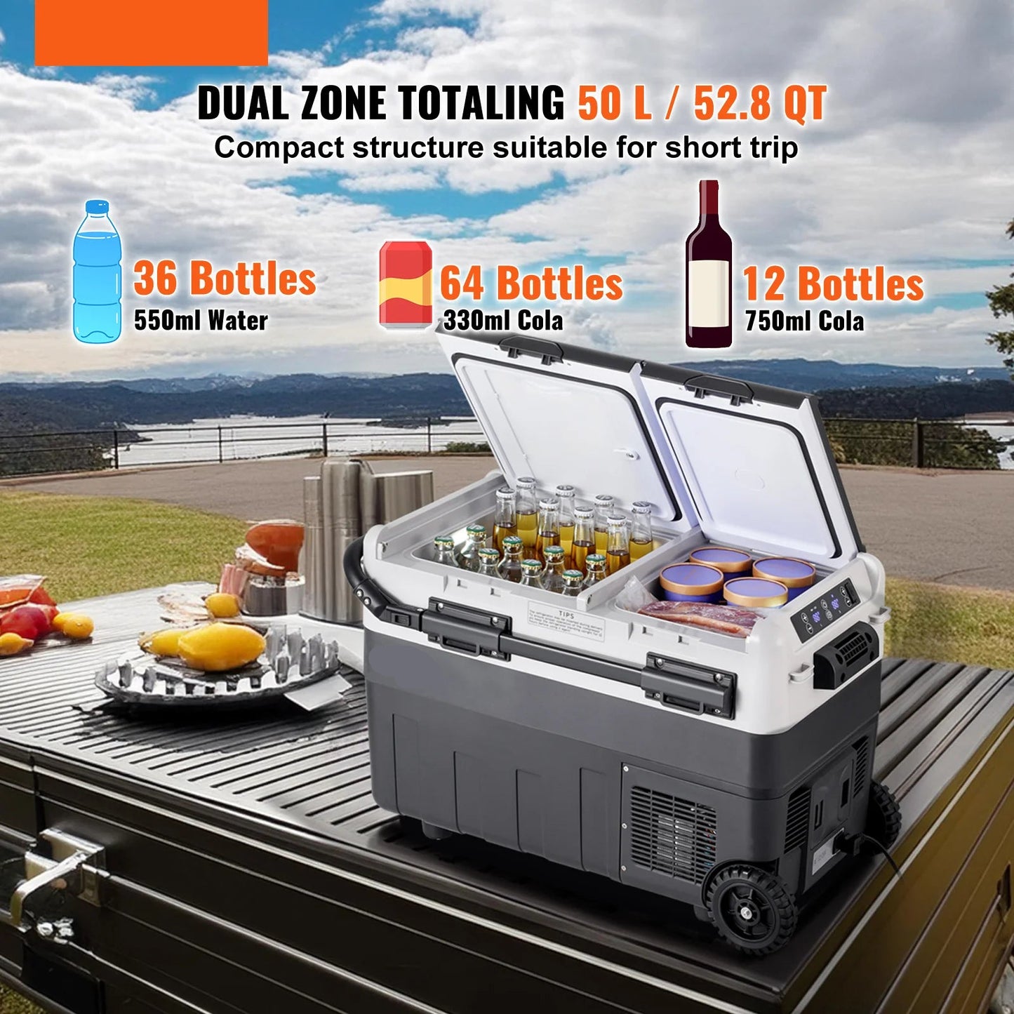 Draagbare Koelvriezer – Mobiele Koelkast – Camping Koelbox – Auto Koelbox – 58 Liter Inhoud – Dual Zone Temperatuurregeling