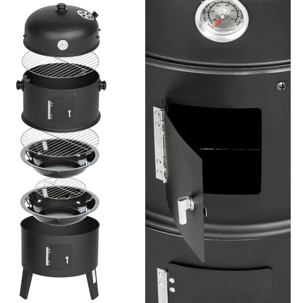 BBQ - BBQ Houtskool - Smoker - 3-in-1 - Ø45cm - Verticale - Barbecue - Rookton met Thermometer en Grillroosters – Outdoor Rookoven Klassiek Model - Ronde