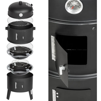 BBQ - BBQ Houtskool - Smoker - 3-in-1 - Ø45cm - Verticale - Barbecue - Rookton met Thermometer en Grillroosters – Outdoor Rookoven Klassiek Model - Ronde