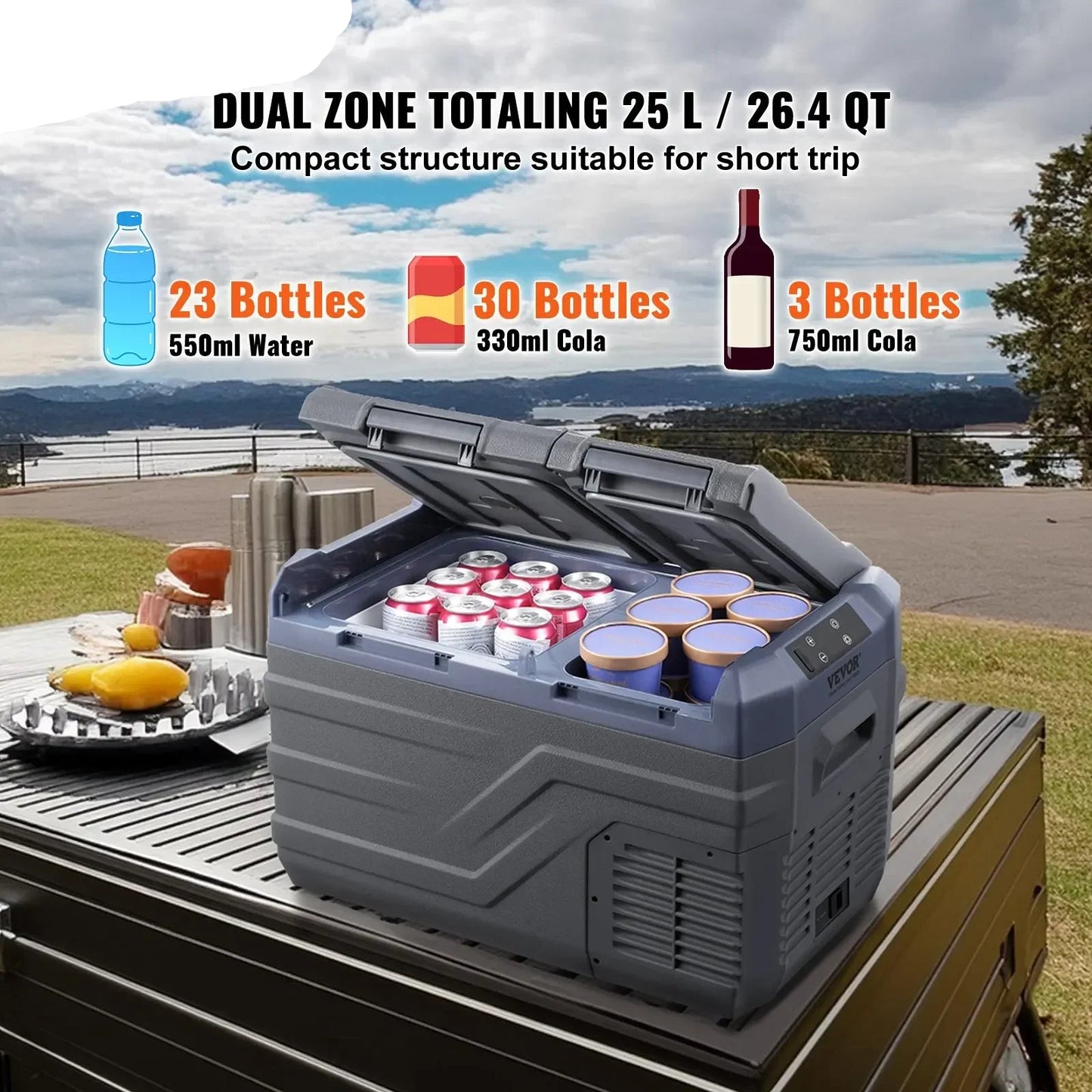 Auto Koelkast - Camping Koelkast - Draagbare Auto Koelbox - Compressor Koelkast 12V/24V - 25L - Snelle Koeling - Energiezuinig - Voor Auto - Camper - en Boot