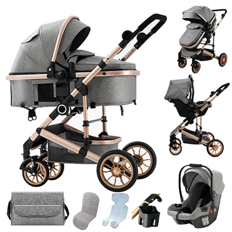 Kinderwagen - Buggy - Baby Kinderwagen 3 in 1 - Luxe Opvouwbare Wandelwagen - Baby Autostoel - Hoog Landschap Babywagen - voor Pasgeborenen - Inclusief Veiligheidszitje - Grijs