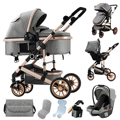 Kinderwagen - Buggy - Baby Kinderwagen 3 in 1 - Luxe Opvouwbare Wandelwagen - Baby Autostoel - Hoog Landschap Babywagen - voor Pasgeborenen - Inclusief Veiligheidszitje - Grijs