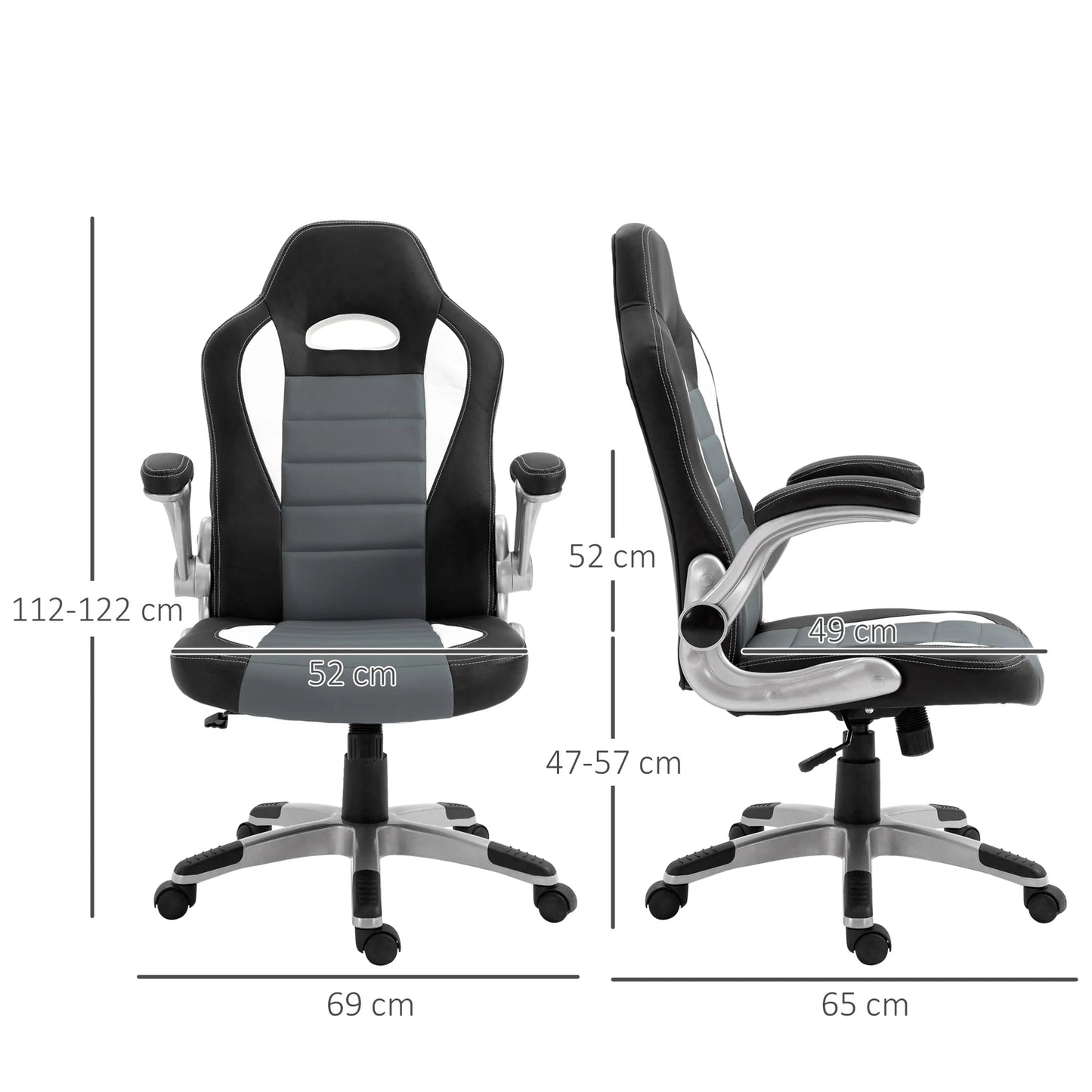 Bureaustoel – Werkstoel – Bureau Stoel – Kantoorstoel – Ergonomisch Ontwerp – Verstelbare Zithoogte - 65 x 69 x 112-122 cm - Lichtgrijs - QUORE