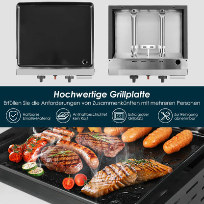 3-Pits Gasbarbecue – Compacte Grill – Tafelbarbecue – Buitenbarbecue – Gietijzeren Grillplaat 57x36 Cm – Roestvrijstalen Branders – Inklapbare Poten