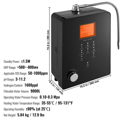 SucceBuy Alkaline Water Ionizer Machine pH 3.5-10.5 Alkaline Acidic Hydrogen Water Purifier