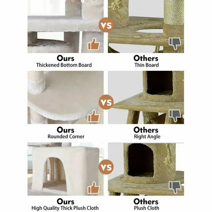 Kattenkrabpaal - 170 cm – Luxe Multi-Level Klimboom - met Krabpaal - voor Katten - Hangmat en Schuilhuisjes - Beige