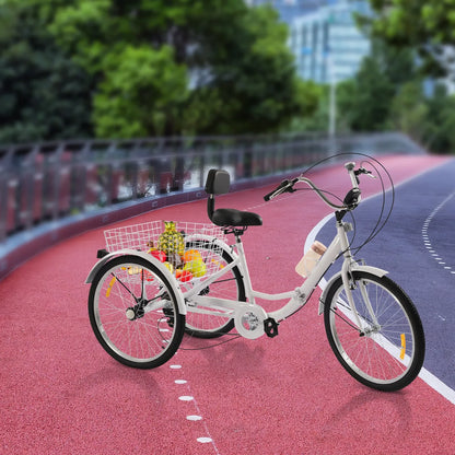 Volwassen Driewieler Fiets – Driewieler Voor Volwassenen – Stadsfiets – Comfortabele Driewieler – Vouwbare Fiets – Koolstofstaal Frame – LED Verlichting
