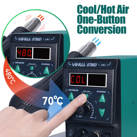 Yihua - Soldering Iron - Hot Air Soldering Station - DIY Digital Rework Station - Phone Repair - BGA SMD Soldering Tool - Welding Station - 8786D-I Set - EU Pulg - 220V