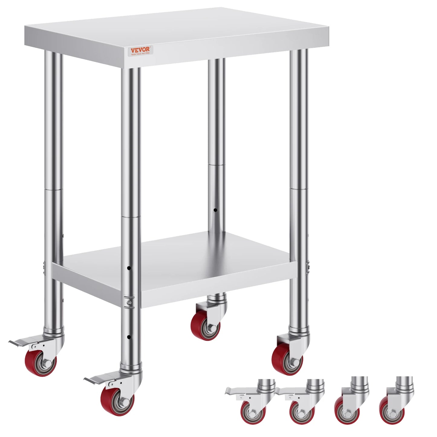 Koffietafel - Table - Coffe table - Living Room Table - RVS Catering Werktafel - 24x18 Inch - Keukentafel - Met 4 Wielen - Voedselbereidingswerkbank - Voor Keukenvoorbereidingstafel - Silvier