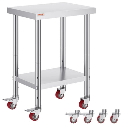 Koffietafel - Table - Coffe table - Living Room Table - RVS Catering Werktafel - 24x18 Inch - Keukentafel - Met 4 Wielen - Voedselbereidingswerkbank - Voor Keukenvoorbereidingstafel - Silvier