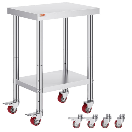 Koffietafel - Table - Coffe table - Living Room Table - RVS Catering Werktafel - 24x18 Inch - Keukentafel - Met 4 Wielen - Voedselbereidingswerkbank - Voor Keukenvoorbereidingstafel - Silvier