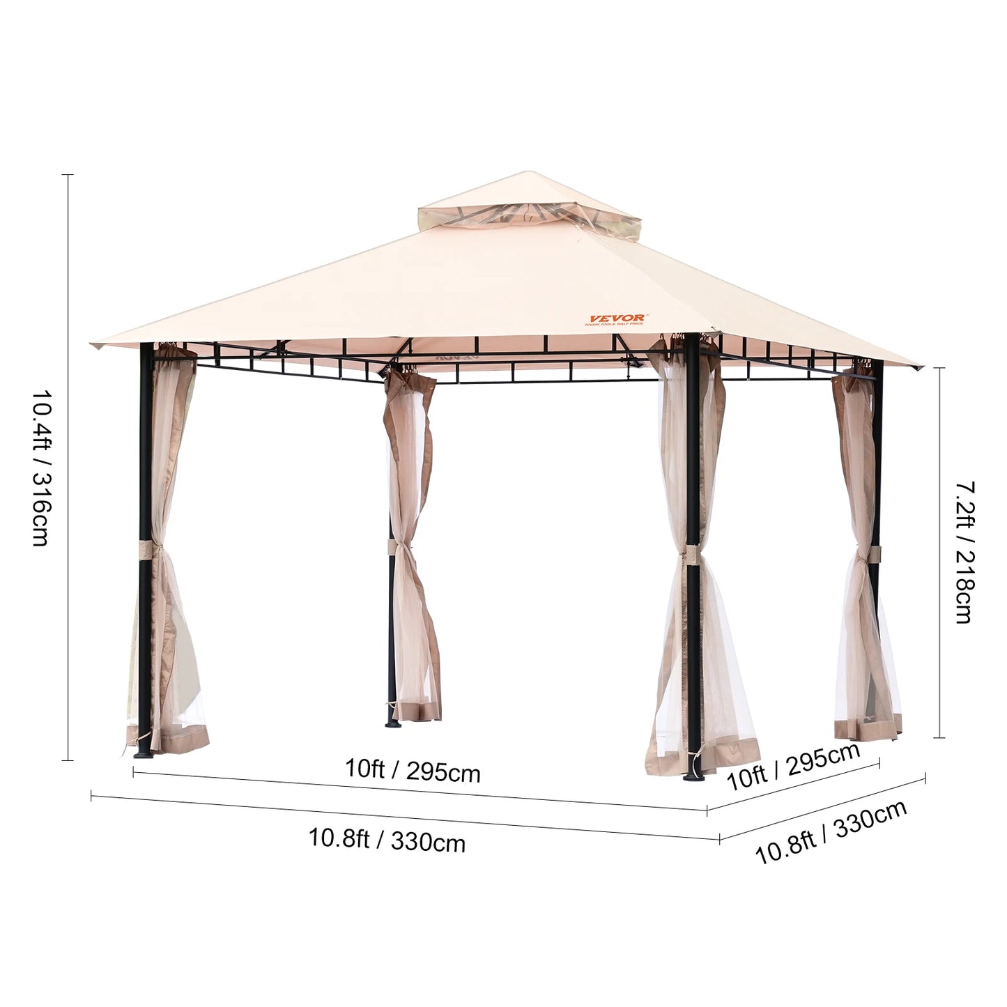 VEVOR 11x11ft/10x10ft/10x13ft Portable Gazebo PU Coated 250D Garden Market Waterproof Collapsible Canopy Party Tent for Outdoor