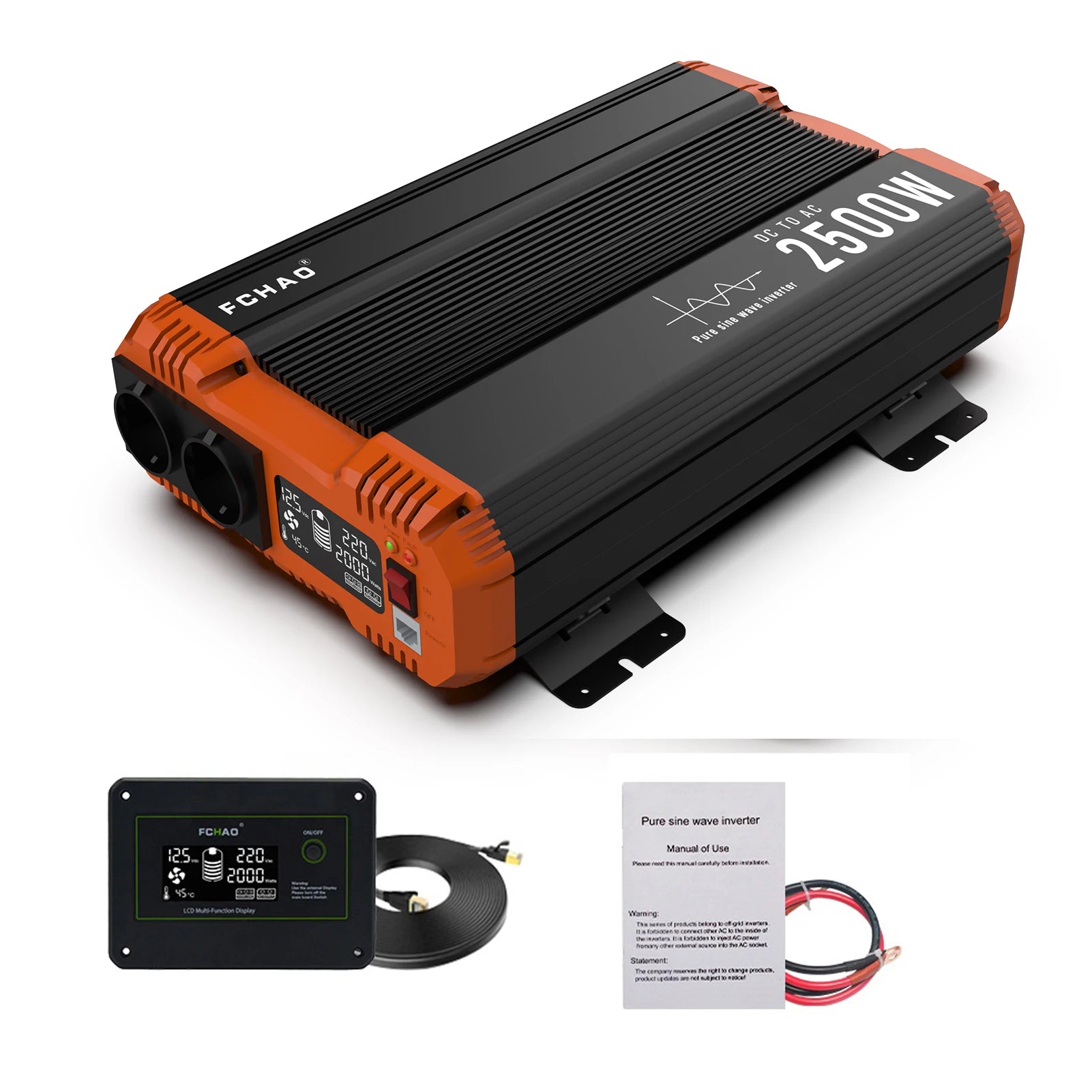Omvormer – Spanningsomvormer – Inverter – Converter – 12V Naar 220V – Zuivere Sinusgolf – 2500W Piekvermogen – LCD Display - QUORE