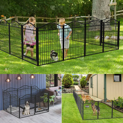 Hondenren – Hondenhok – Hondenkennel – Hondenafzetting – Speelren – 8 Metalen Panelen – Roestbestendig Materiaal - 190 x 63 x 80 cm - Zwart