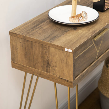 Consoletafel – Sidetable – Halmeubel – Opbergmeubel – Melamine Hout – Stalen Poten – Compact Formaat - 120 x 29 x 79 cm - Hout & Brons