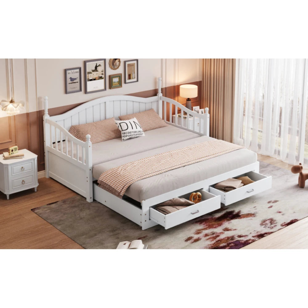Bedbank – Slaapbank – Uitklapbed – Logeerbed – Bankbed – Massief Vurenhout – Uitschuifbaar 90x190 Naar 180x190 cm