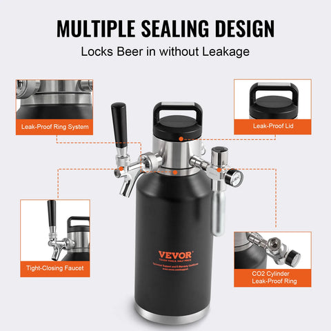VEVOR Biertap - Thuistap - 1,9 Liter - Koelend - Thermoskan - Bier - - QUORE