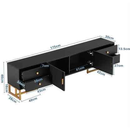 Tv-Meubel – Tv-Kast – TV-Meubel – Dressoir – Zwart Met Gouden Pootjes – Geschikt Voor Televisies Tot 79 Inch – Vier Lades En Centrale Kast - Wit