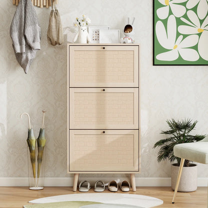 Schoenenkast – Schoenenopberger – Schoenenrek – Schoenenmeubel – Smal Design – Ruimtebesparend – Handgevlochten Deuren - QUORE