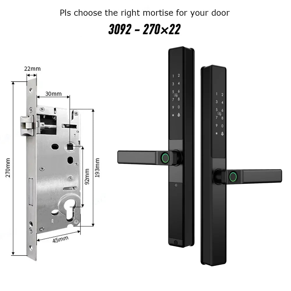 Slimme Wifi Deurslot – Elektronisch Slot – Biometrisch Slot – Fingerprint Deurslot – Smart Lock – Vingerafdrukherkenning 0,3s – IP67 Waterdicht Aluminiummateriaal - 3092 - 22x270