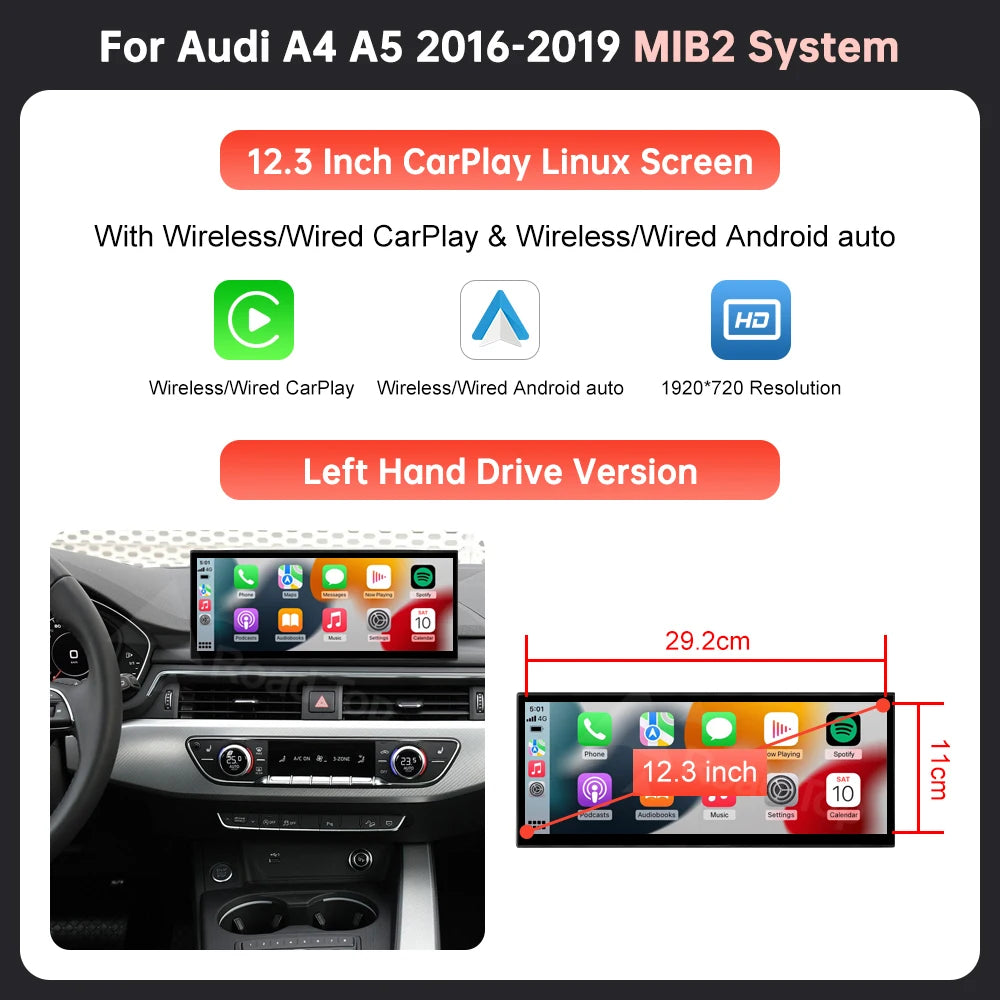 12,3 Inch Multimedia Touchscreen – Autonaviteit – CarPlay Display – Android Auto Scherm – AirPlay Interface – Draadloos Verbinden – Hoge Resolutie 1920x720 – Linux Systeem