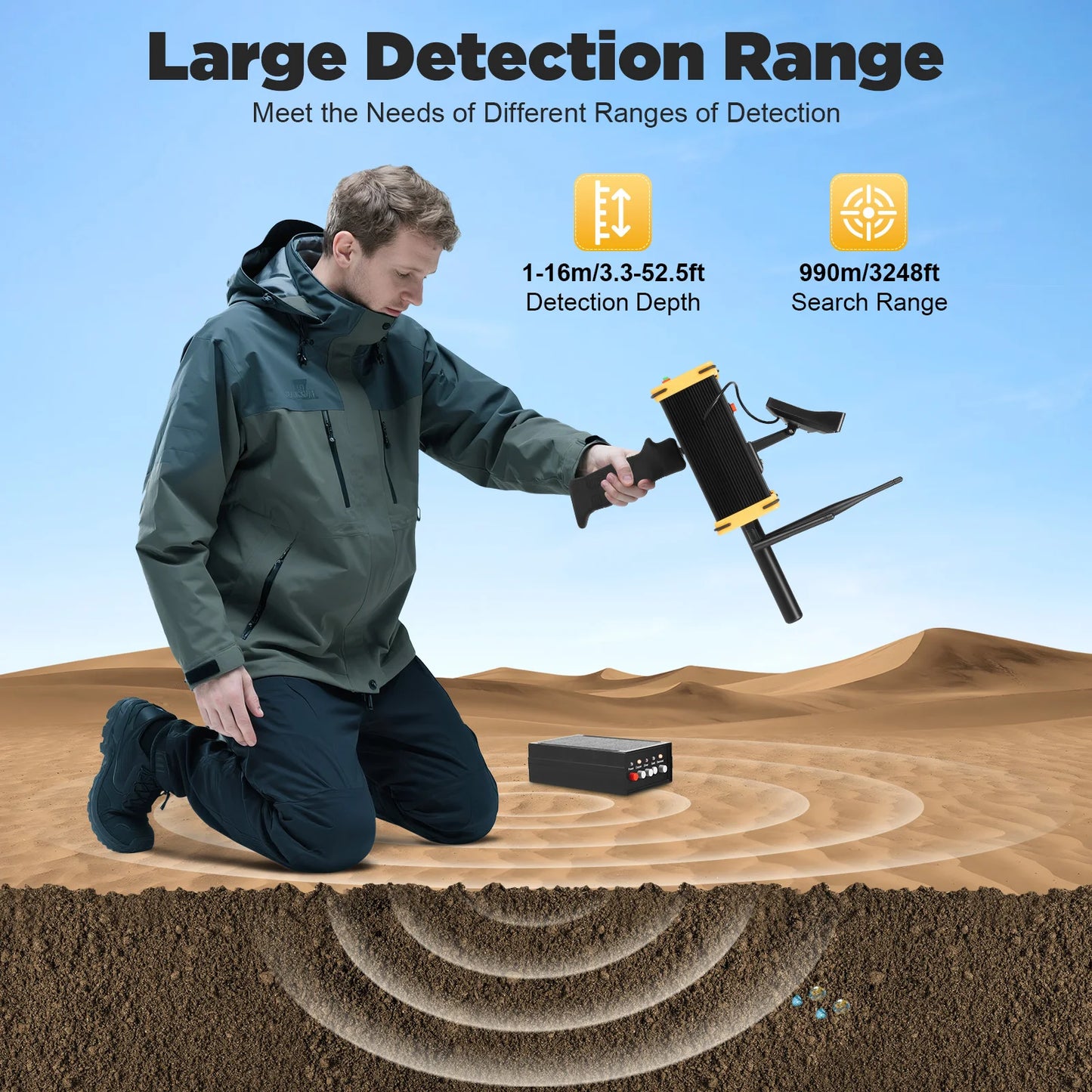 Metaaldetector – Schatzoeker – Metaaldetectie – Goudzoeker – Diamantzoeker – Groot Bereik Tot 990 Meter – Draagbaar Met Draagkoffer - QUORE