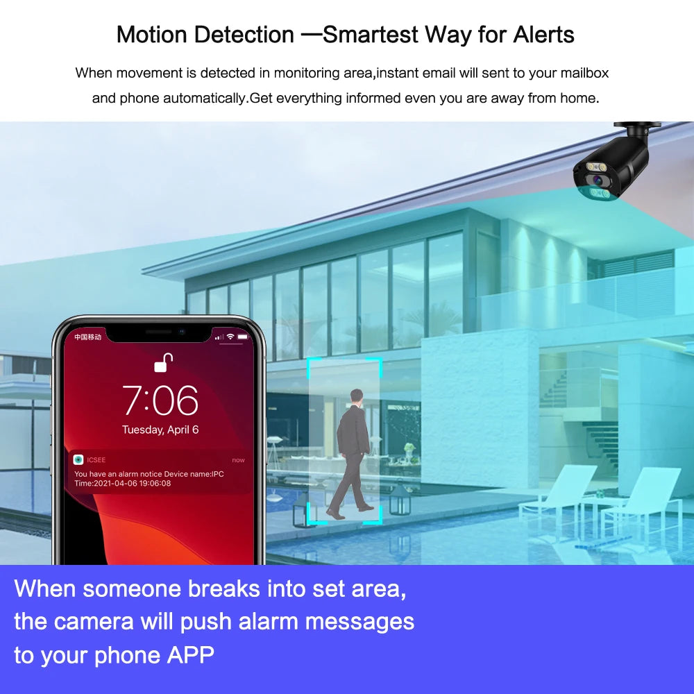 4K 8MP Beveiligingssysteem – CCTV Beveiligingsset – IP Camera Systeem – POE Camerasysteem – Balkon Cameraset – Metal Behuizing – Kleur Nachtzicht – Bewegingsdetectie Met Alarm