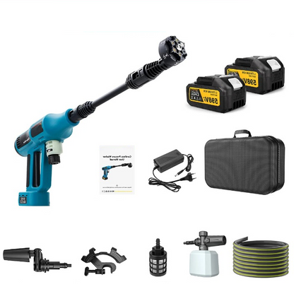 Hogedrukreiniger - Terrasreiniger - Hogedrukreiniger Accu - Elektrische Hogedrukreiniger - 250Bar  - Draadloos Spuitpistool - met 2 x Accu - Draagtas - voor Auto - Tuin - Terras - 18V - Blauw - QUORE