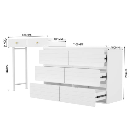 Kaptafel (Zonder Stoel en Spiegel) - Wit - Inclusief Uittrekbare Ladekast - Opbergkast 1804085cm - Drie Niveaus - Zes Lades - QUORE