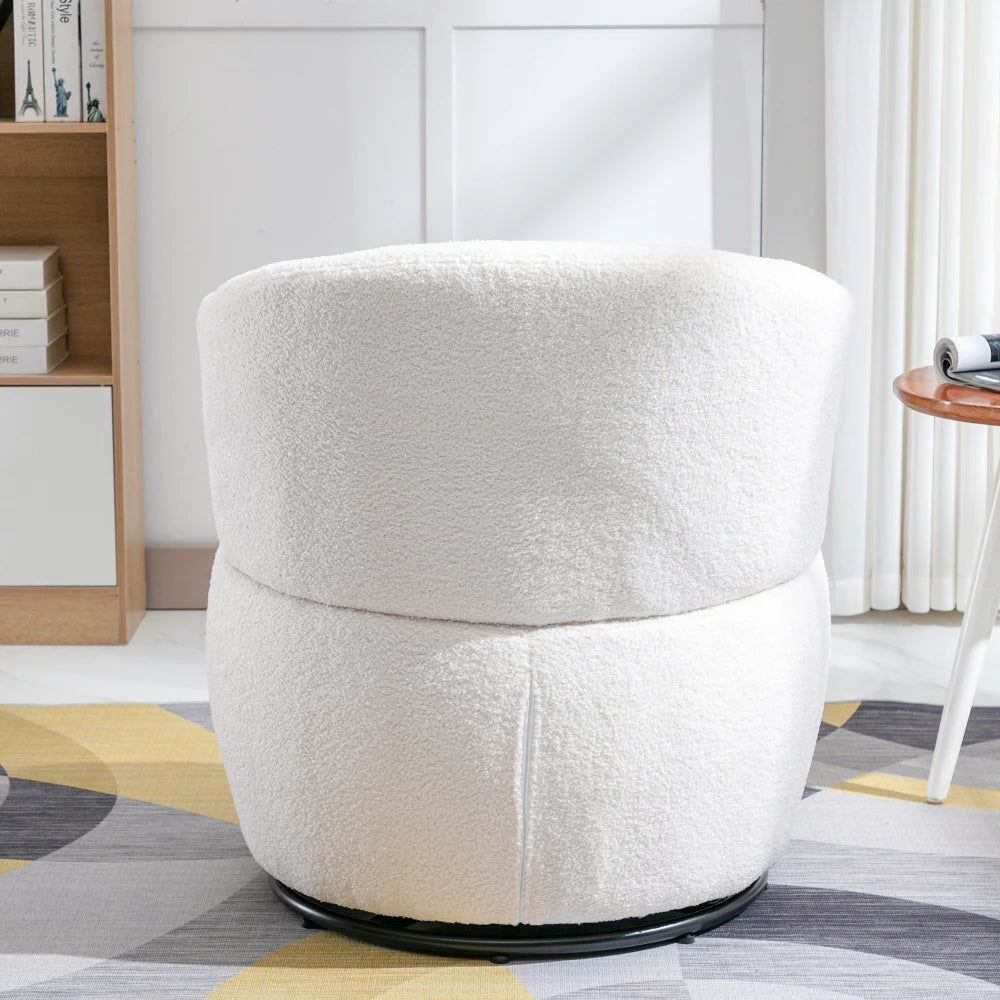 Draaifauteuil – Witte Fauteuil – Teddyplush Stoel – Relaxfauteuil – Comfortstoel – 360 Graden Draaibaar Metalen Onderstel – Ergonomisch Kussen