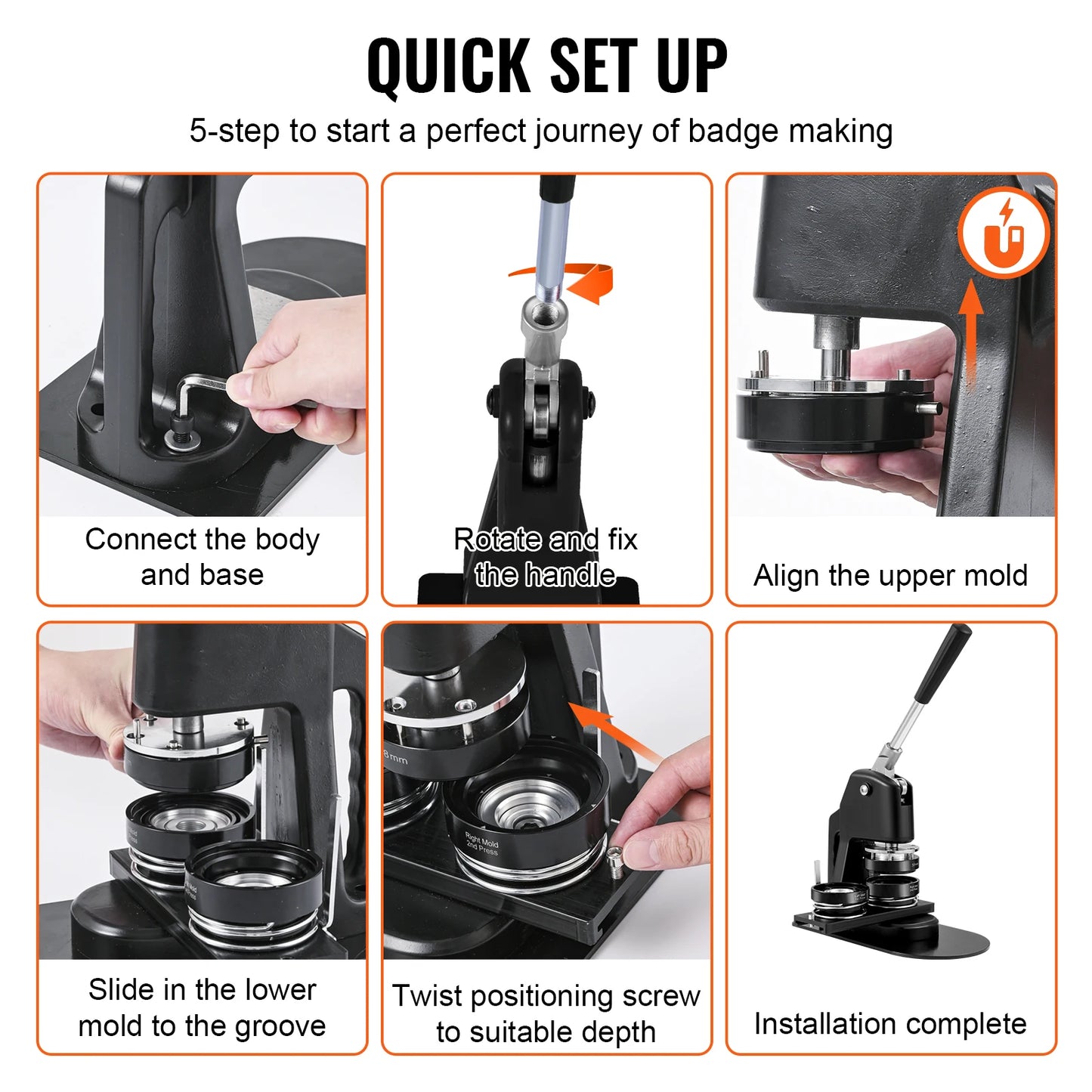 Button Maker - Buttonmachine - Pin Maker - Badge Maker Machine - 25mm & 58mm om Zelf Buttons te Maken - met 500 Gratis Onderdelen - Knopenmakermachine -Zwart - QUORE
