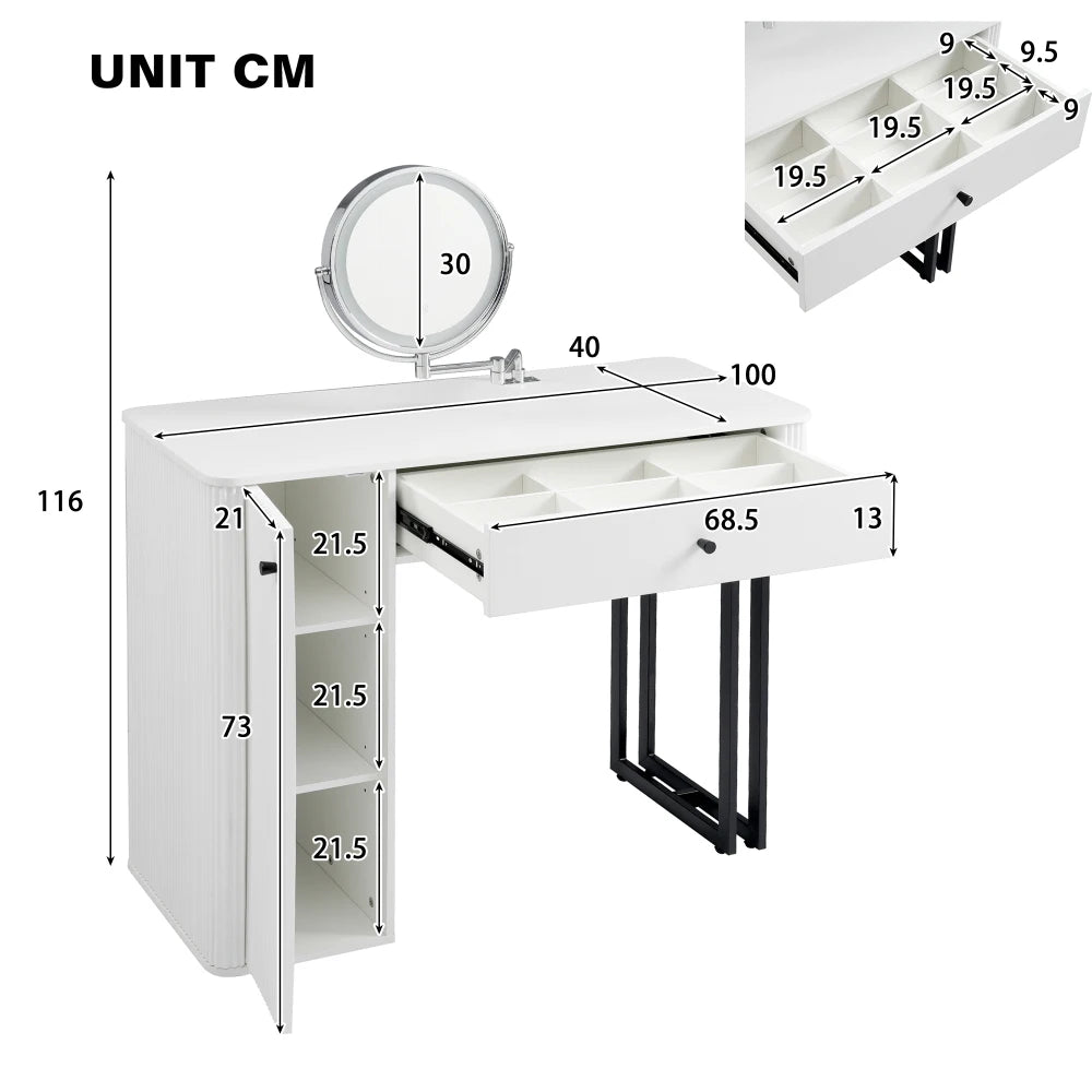 Kaptafel – Make-up tafel – Dressoir – Toaletttafel – Slaapkamermeubel – Verwisselbare zijkanten en poten – Vijf ruime laden 90x40x73,5 cm