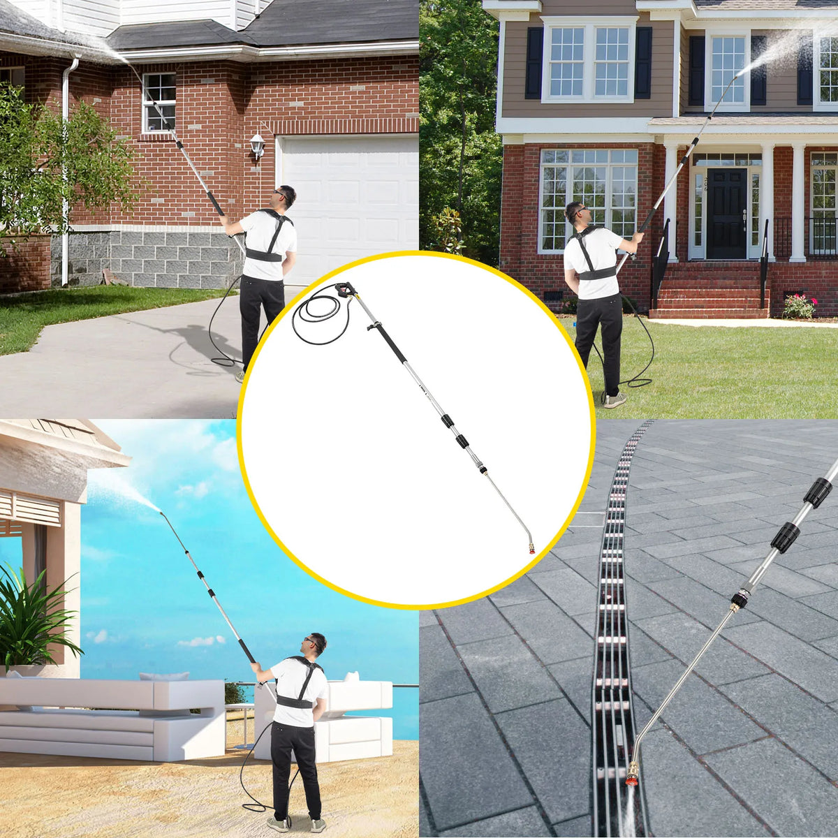 Hogedrukreiniger - Hogedrukspuit -Accessoires voor hogedrukreinigers -Telescopische hogedrukreinigerstang - 4000psi met riem 3/8” - 5-18 ft - voor hogedrukreinigersproeier - QUORE