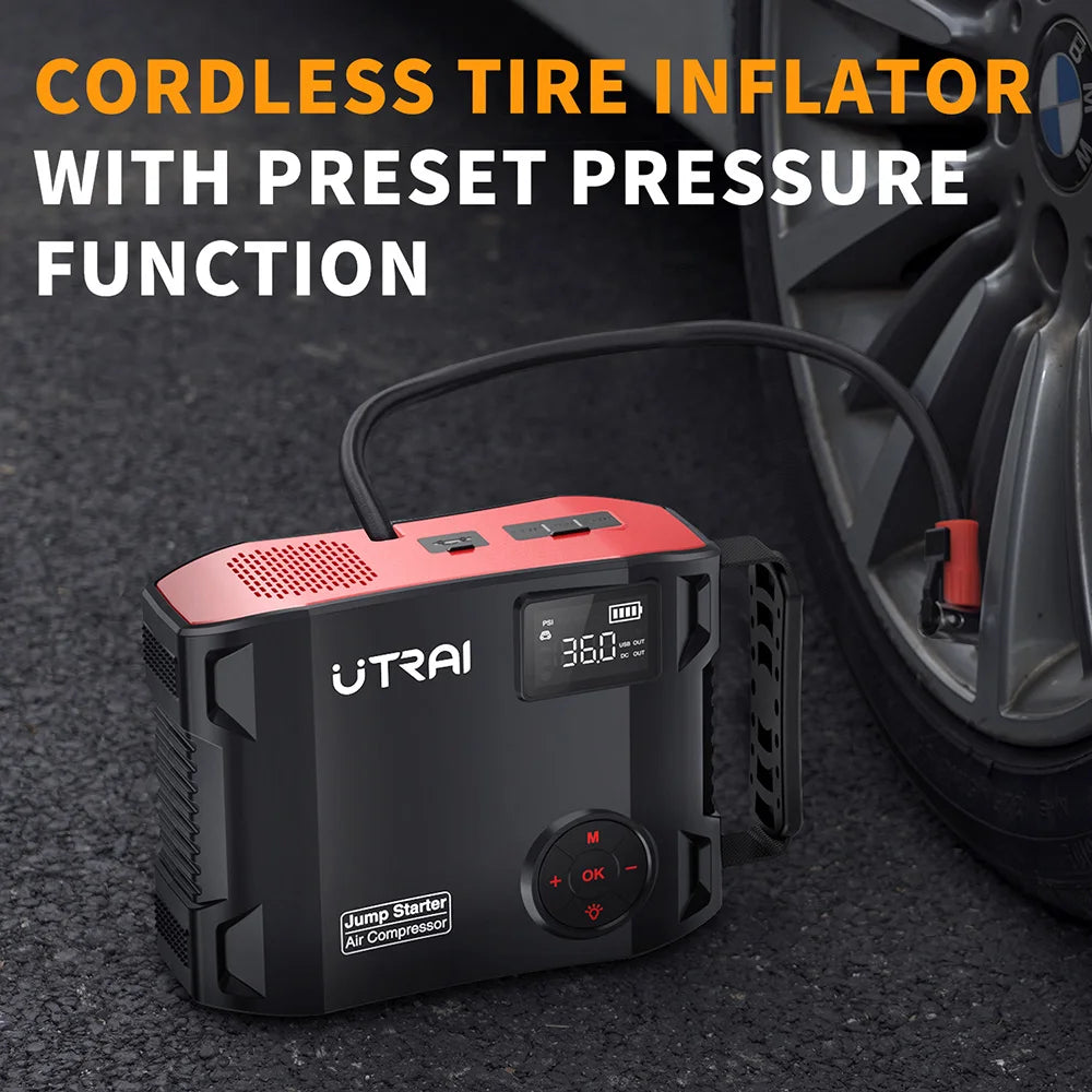 Utrai - JS-5 - Jumpstarter voor Auto - Startkabels - Starthulp - Luchtcompressor - 150PSI - 4 in 1 - 12V - 2000A - Jumpstarters - Powerbank 16000mAh - Zwart - QUORE