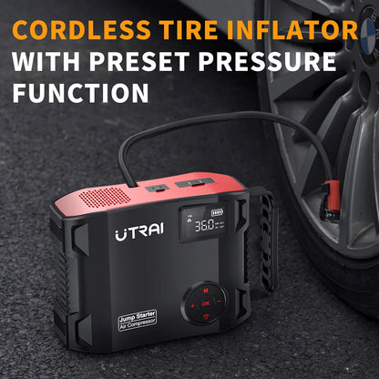 Utrai - JS-5 - Jumpstarter voor Auto - Startkabels - Starthulp - Luchtcompressor - 150PSI - 4 in 1 - 12V - 2000A - Jumpstarters - Powerbank 16000mAh - Zwart - QUORE