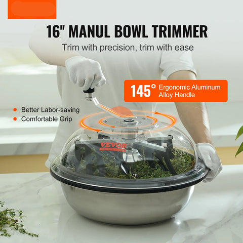 Vevor - Bladko Trimmer - with Stainless Steel Blades - for Twisted Spin Cut Clear Dome - Trimmer Head - Manual Bud Trimmer - 16in Bowl - Silver