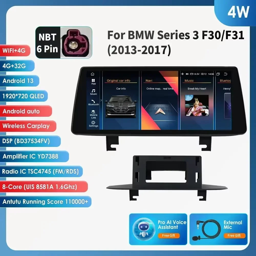 Hizpo 2 Din Car Radio for BMW 3 BMW 4 Series F30 F31 NBT Audio Multimedia Player CarPlay Android Auto GPS Bluetooth WIFI FM RDS