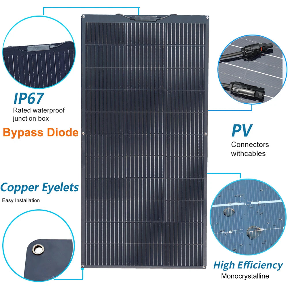 Zonnepaneel - Zonnepanelen - Zonne-energie - 12V Module Fotovoltaïsche Cel Module - Flexibel - Monocrystalline Silicon - 300W - 2 Stuks - Waterdicht - voor Boot - Camper - Caravan - RV - Tuin