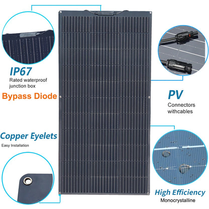 Zonnepaneel - Zonnepanelen - Zonne-energie - 12V Module Fotovoltaïsche Cel Module - Flexibel - Monocrystalline Silicon - 600W - 4 Stuks - Waterdicht - voor Boot - Camper - Caravan - RV - Tuin