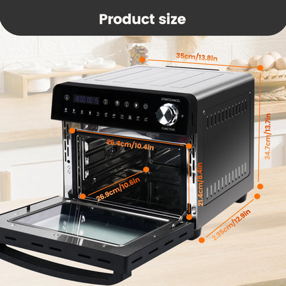 Heteluchtfriteuse - 14L – Mini Oven - 1800W - 240V - XXL - 11 Programma’s – LED Touchscreen - 14L capaciteit - Inclusief Rotisserie - en Accessoires - QUORE