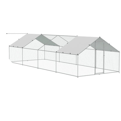 Kippenren - Kippenhokken - Kippenhok - Inloop Kippenren - Grote Metalen - 8x3x2m - met Dak - Spitsontwerp - Weerbestendige - Kippenkooi - Verzinkt Stalen Frame - met PE Net - voor Tuin - Boerderij - Eenden - Konijnen & Pluimvee