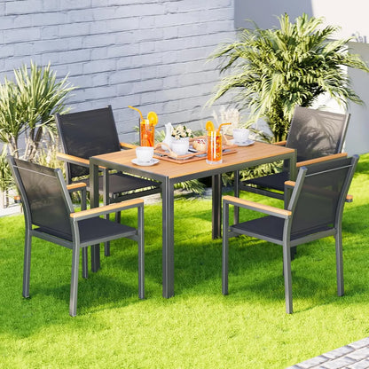 Tuinstoelen – Stapelbare Stoelen – Tuinmeubilair – Buitenstoelen – Aluminium Frame – Ademend Textilene – Weerbestendig - Set van 4 - Grijs