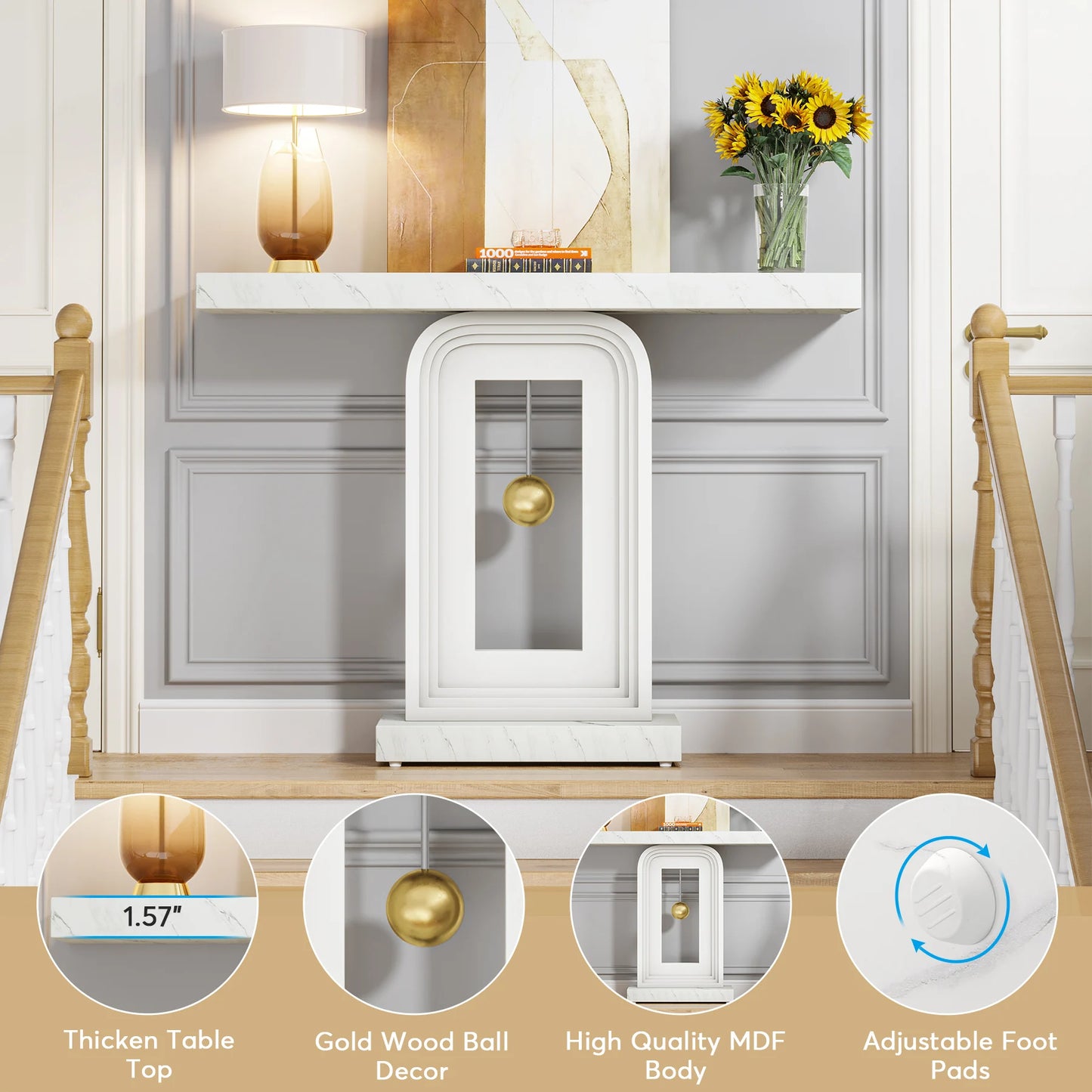 Tribesigns Modern Console Table, 40 Inches Narrow Sofa Entryway Table with Pendulum Shape Base, Contemporary Wood Accent Table - QUORE