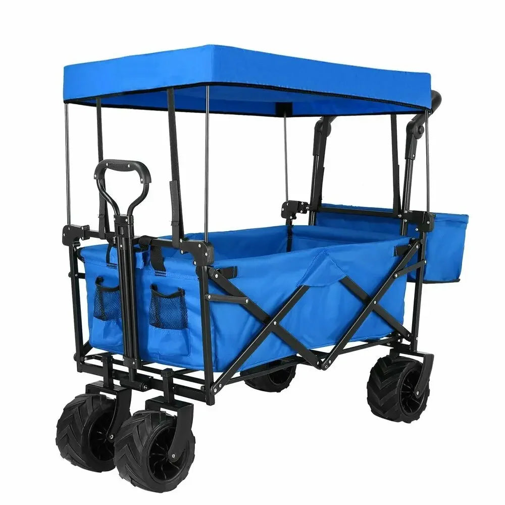 Opvouwbare Bolderkar - Inklapbare Bolderkar - Bolderkar - Verwijderbare Luifel - 262L Transportkar - 115kg Draagvermogen - Grote Offroad Wielen - Tuin - Strand - Zwaar Belastbaar - Camping - Zwart - QUORE