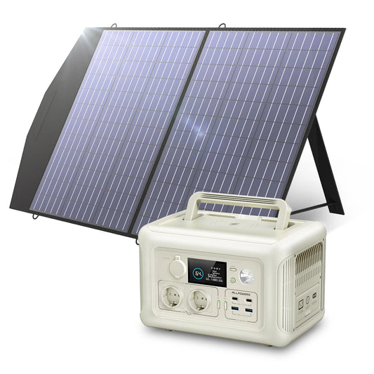 Powerstation - Generator - Aggregaat - Powerbank - Draagbare - 600W - met 100W Zonnepaneel - 299Wh LiFePO4 Zonnegenerator met UPS & MPPT - voor Kamperen en Back-up - Wit