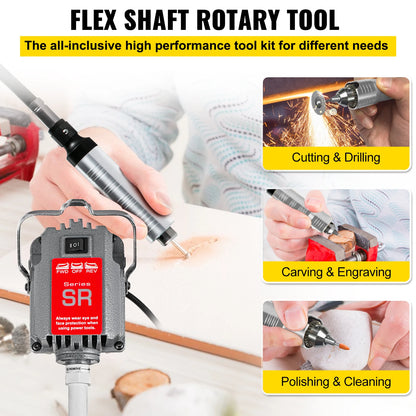 Flexible Shaft Mill - Rotary - Mini SR Flex Shaft Mill - 220V - 230W - 4mm Jaw - Foot Pedal - Jewelry Polisher - Rotary Stone Carving Tool - Gray