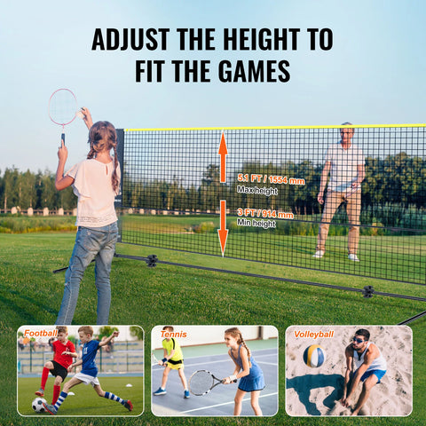 Badmintonnet - Badmintonnet outdoor - Tennisnet - Badminton - 20 voet breed - Verstelbaar - Set - Palenstandaard
