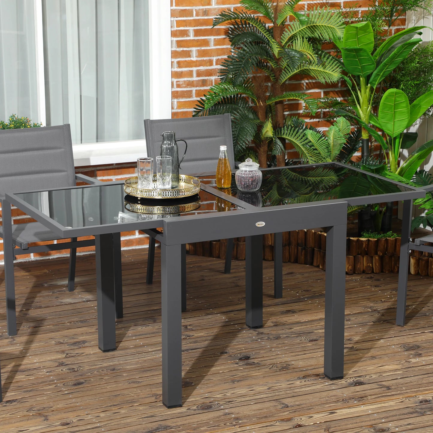 Uitklapbare Tuin Eettafel van Aluminium - Zwarte Glasplaat - Verstelbare Tuinmeubel - Compacte Eettafel - Extensibele Tafel voor Tuin en Binnengebruik - Duurzaam en Makkelijk Schoon te Maken - QUORE