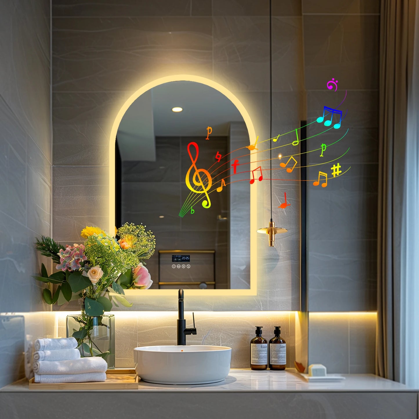 Led Spiegel Badkamer – Badkamerspiegel – Make-up Spiegel – Wandspiegel – Verlichte Spiegel – 60x90 cm Gebogen – Anti-Condens Met Bluetooth & Digitale Display