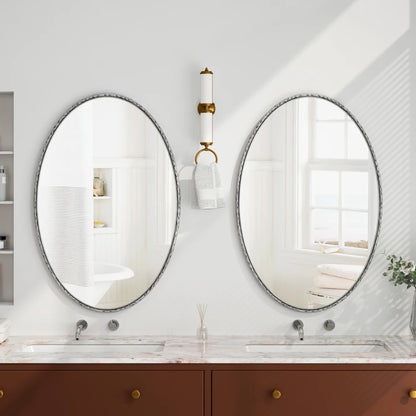 Spiegel – Passpiegel – Wandspiegel – Staande Spiegel – Badkamerspiegel – Ovaal Design – Metalen Frame – Duurzaam MDF Achterpaneel